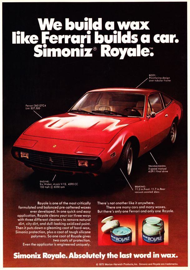 Publicité de la cire Simoniz Royale La cire Simoniz
